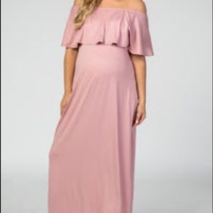 Pink Blush Mauve Off the Shoulder Maxi Maternity Dress